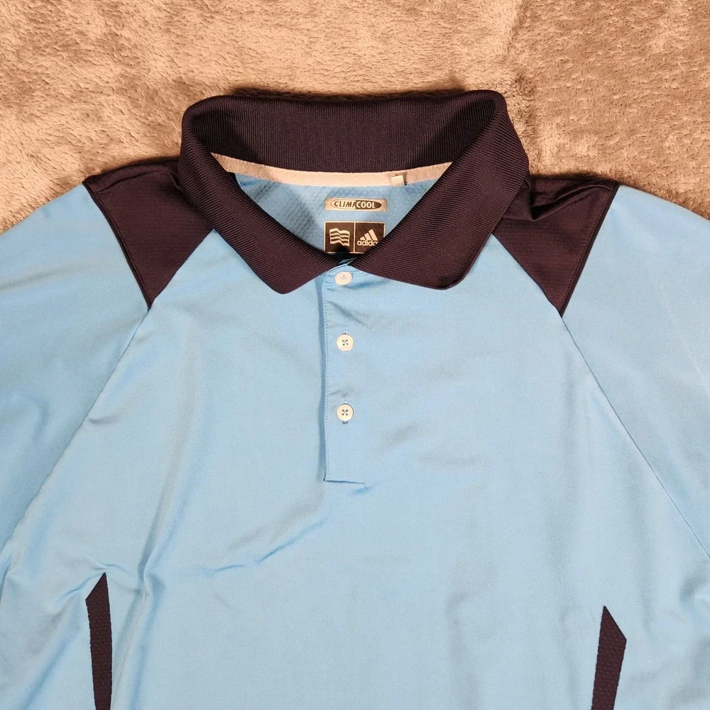 Adidas Polo Shirt Mens L Blue Excellent ClimaCool Colorblock Golf Walnut Creek
